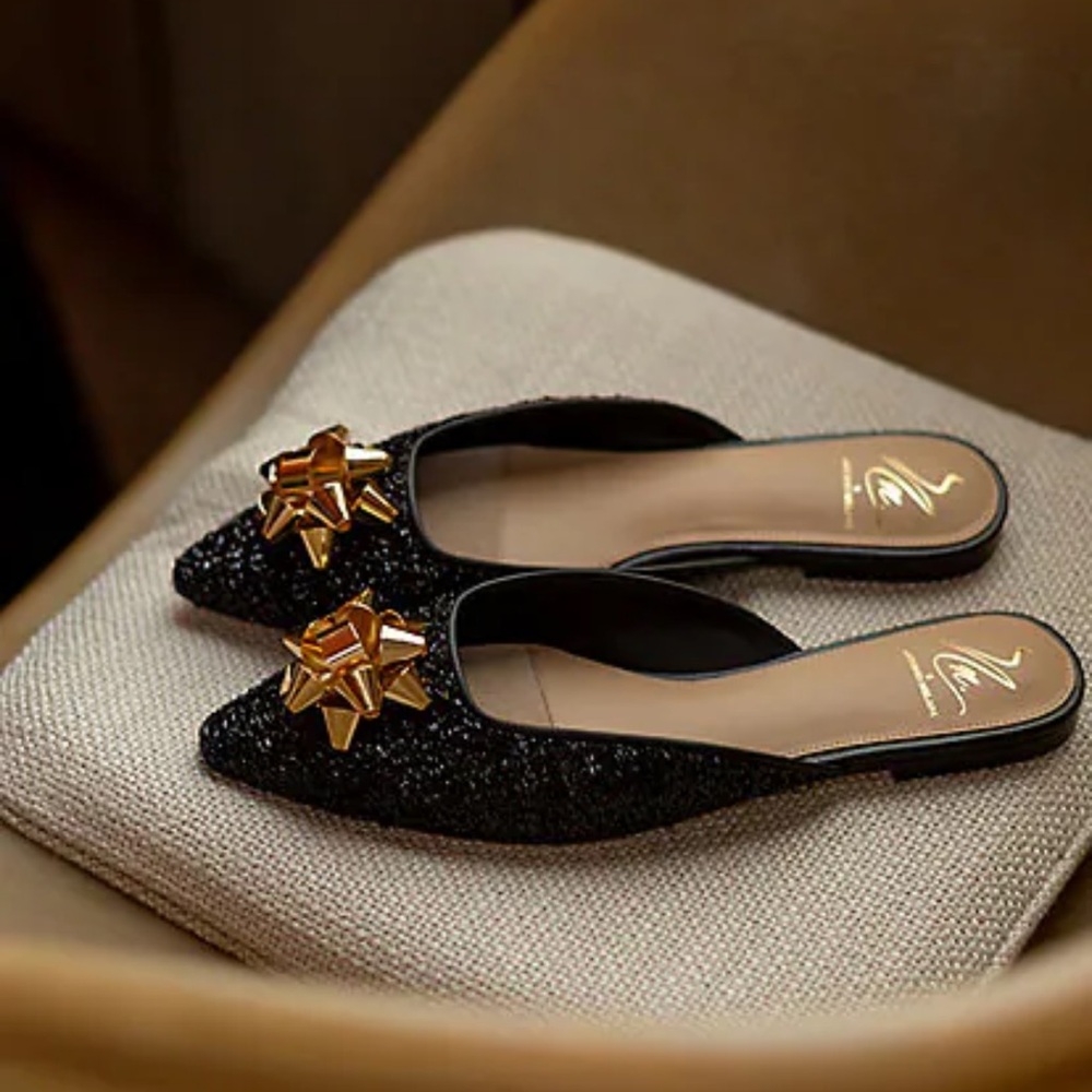 Antonio Melani x The Nat Note Estrella Textured Ornamented Bow Dress Mules 7.5M